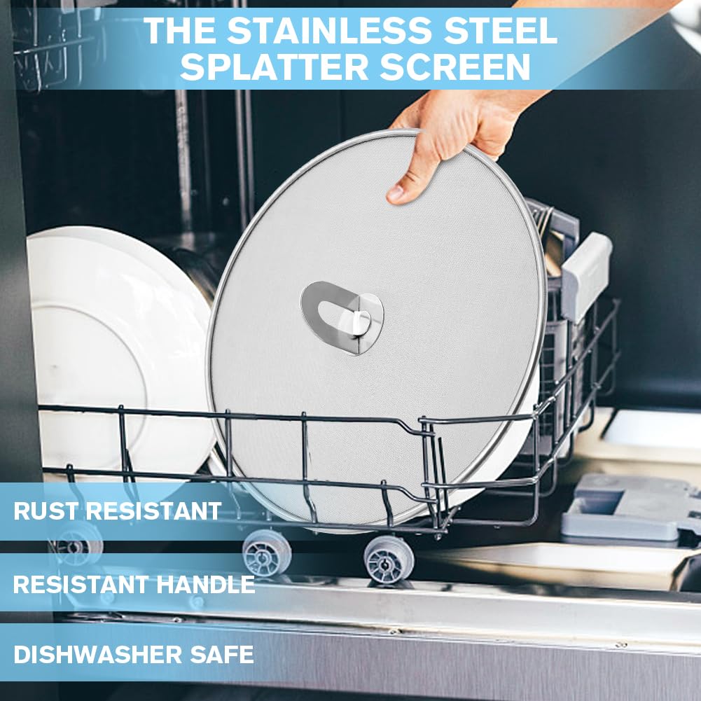 Set of 3(10", 11.5", 13") Splatter Screen for Cooking - Stainless Steel Grease Splatter Guard for Frying Pan with Foldable Knob, Dishwasher Safe