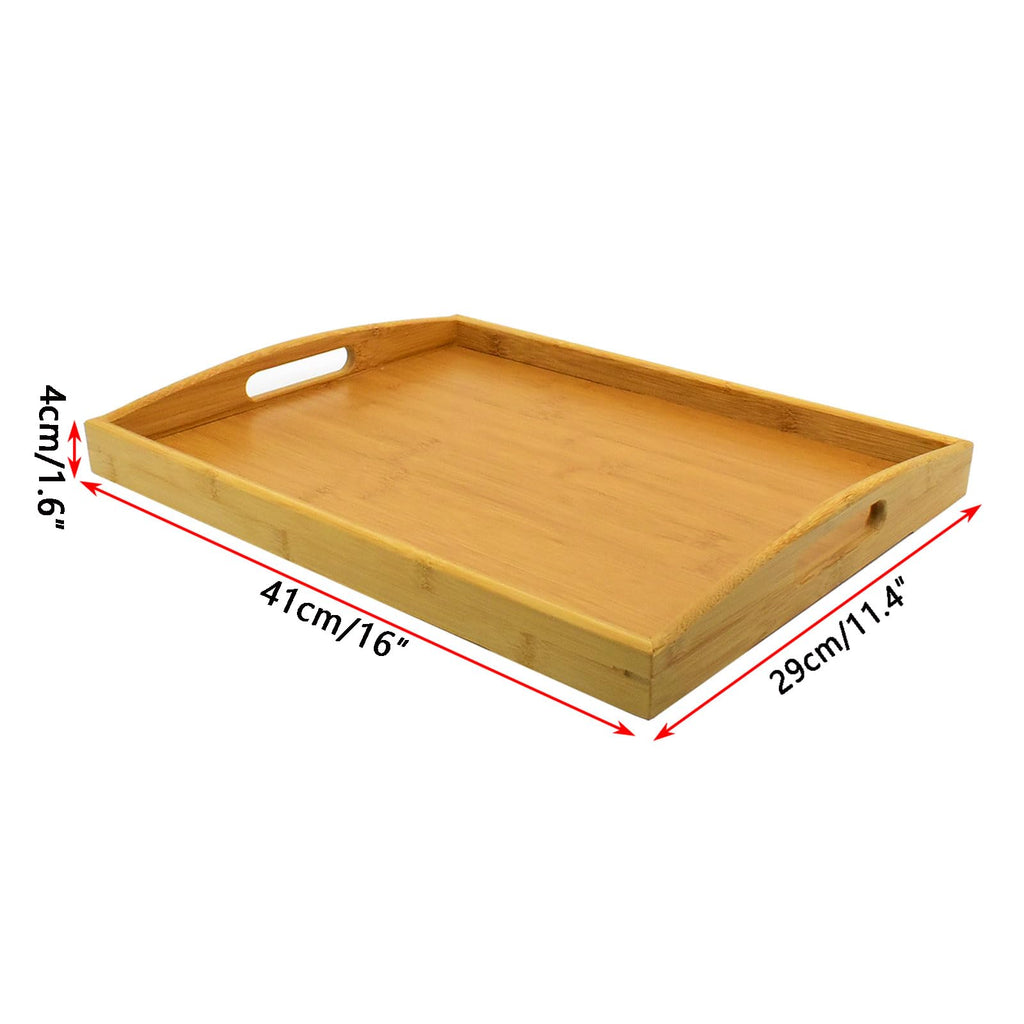 GKYMYZ Bamboo Wood Tray with Handles,16.5x11.5x2 inches,Wooden Serving Trays,Couch Tray Table,Suitable for Dinner Tray,Tea Tray,bar,Coffee or Any Food Tray-Suitable for Party or Breakfast in Bed Tray