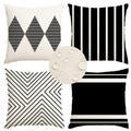 RABUSOFA Black and White Pillow Covers 18x18 Inch Set of 4,Outdoor Pillows Waterproof Boho Farmhouse Decroaions Cushion Cases for Sofa Couch Patio Furniture (03-B18)