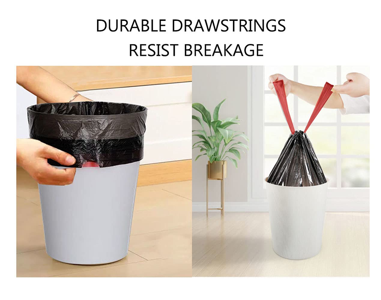 Feisco 8 Gallon Black Trash Bag,30L Drawstring Garbage Bag Trash Can Liner,0.9 Mil,90 Counts (8 Gallon(30L), Black)
