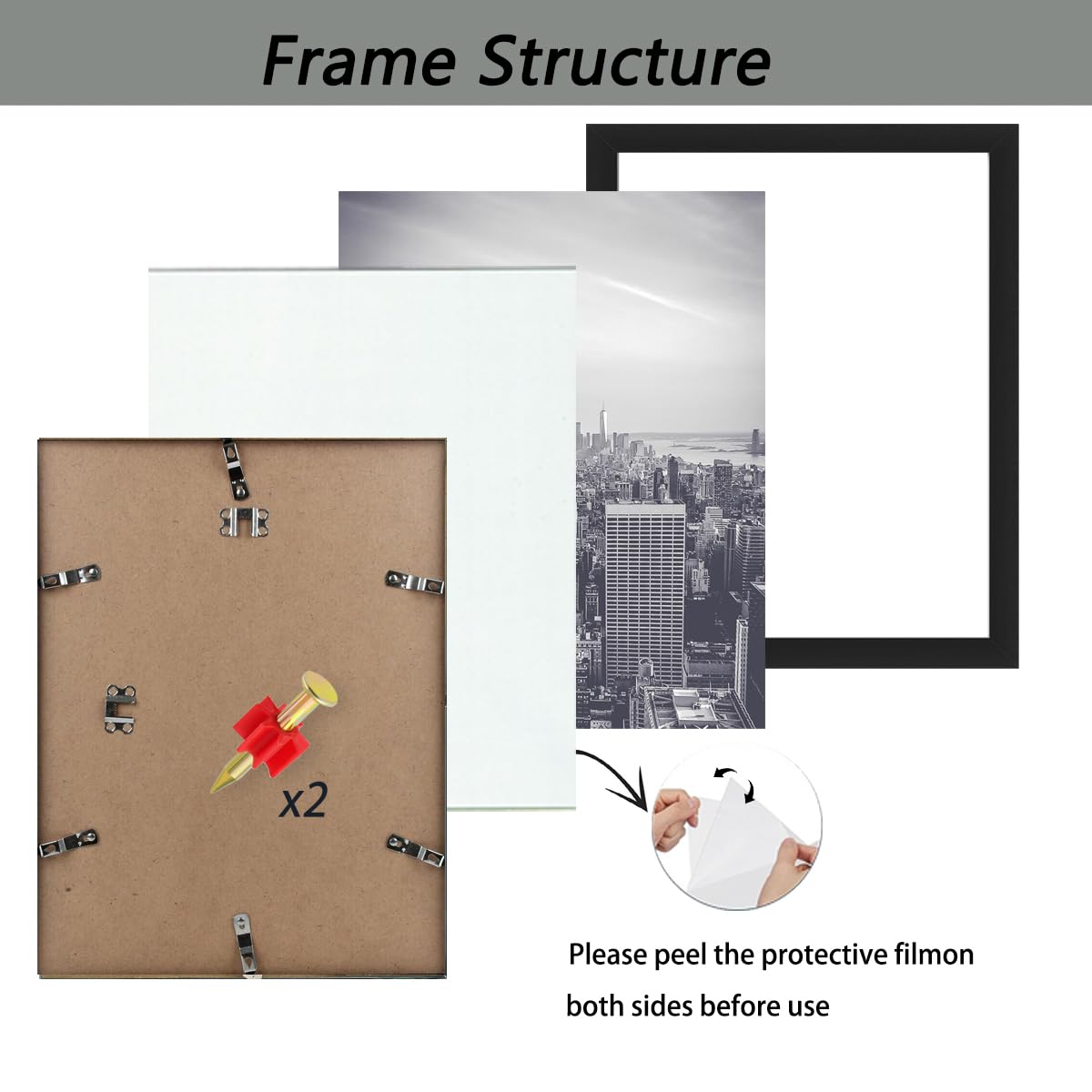 11x17 Picture Frame Display 11x17 Without Mat, Photo Frames for Wall Mounting or Table Top Display, Engineered Wood with Hd Plexiglass - Horizontal and Vertical,Black