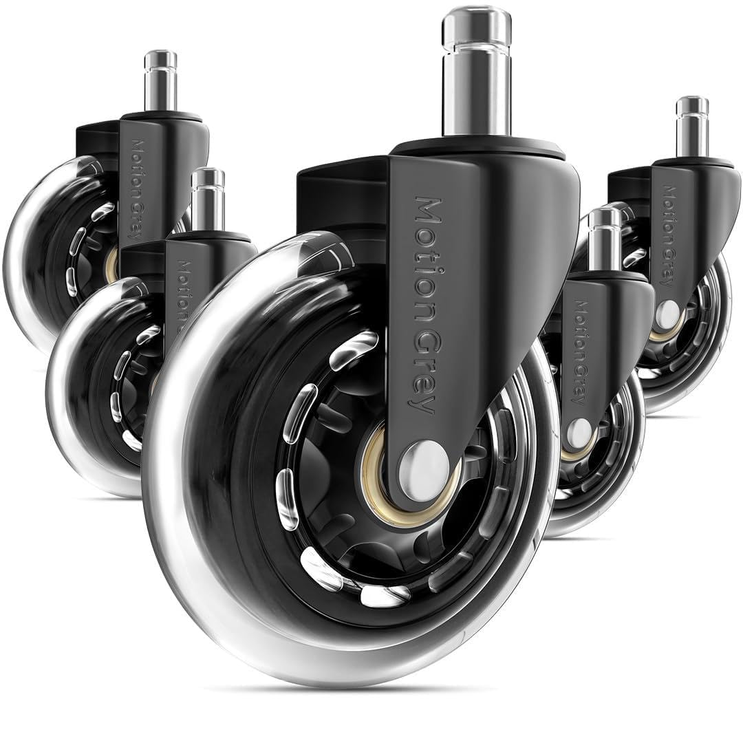MotionGrey - Rollerblade Office Chair Wheels Replacement for Hardwood Floors, Chair Casters Replacement, Heavy Duty Desk Chair Wheels for Replacing Chair Mat, Rollerblade Casters (1 Set)