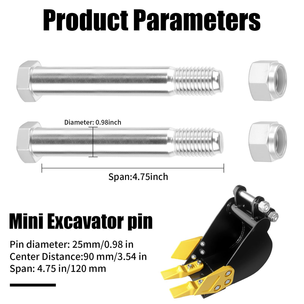 Mini Excavator Pins 0.98in/25mm,Replaceable Small Digger Attachments Link pin, Mini Excavator Auger Pin for Backhoe Accessories