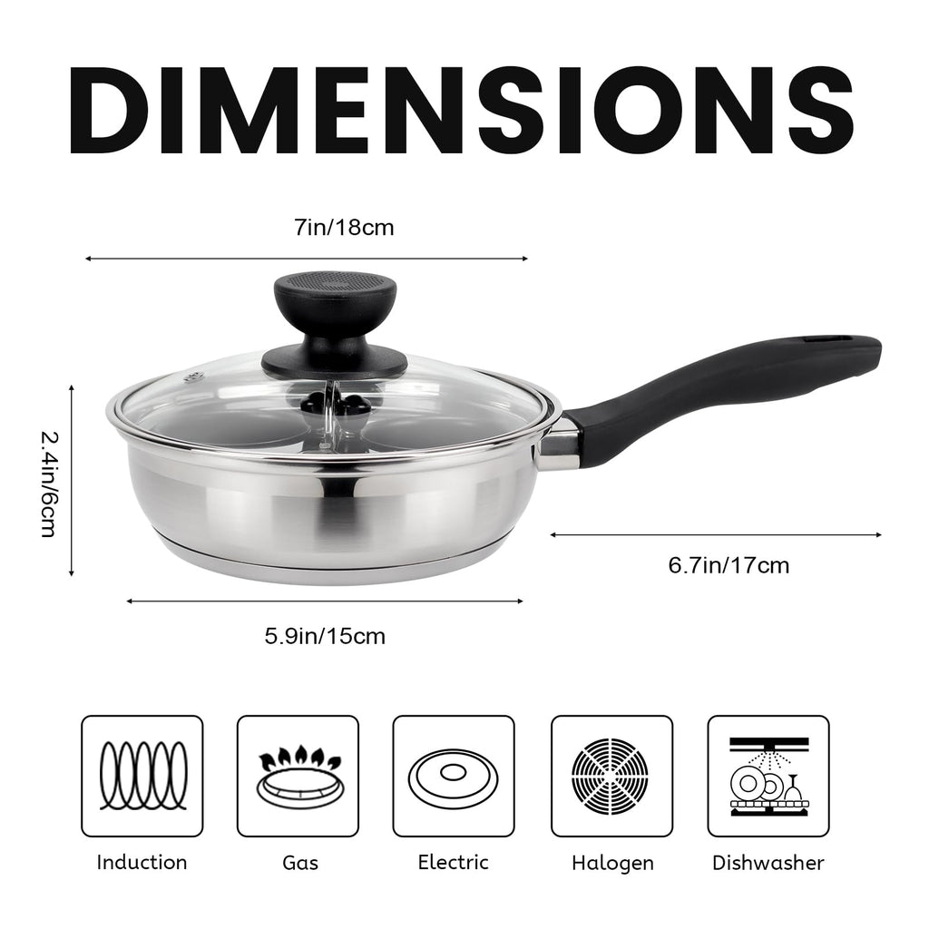 MARSKITOP Egg Poacher, Nonstick Poached Eggs Cooker, Stainless Steel Egg Poaching Pan Food Grade Safe PFOA Free