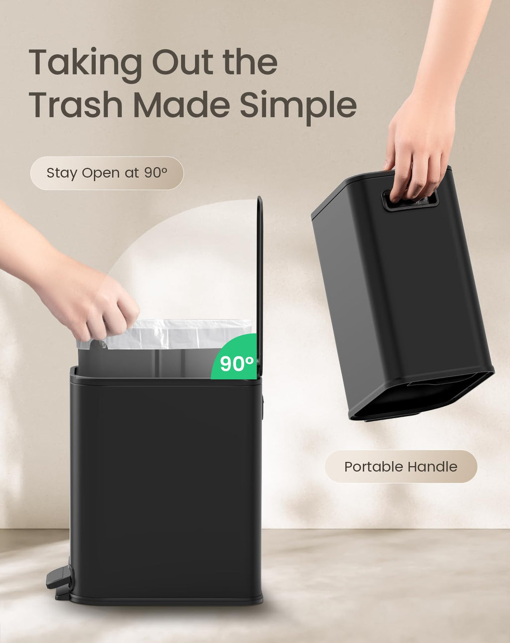 Cesun Black Bathroom Trash Can, 1.3 Gallon Small Garbage Can with Lid, Metal Slim Trash Bin with Foot Pedal, Waste Basket for Bathroom, Bedroom, Office, Matte Black, 5 Liters
