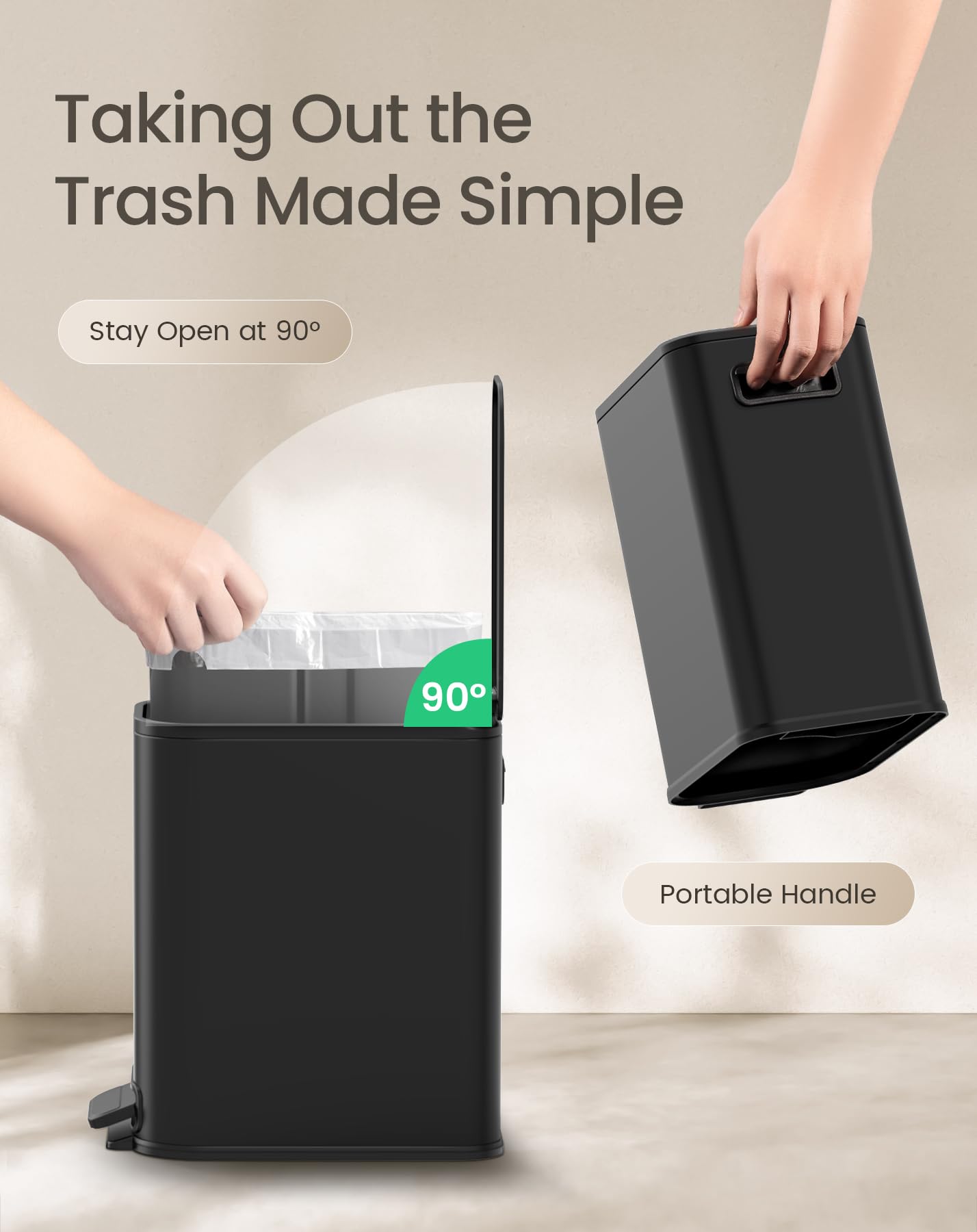 Cesun Black Bathroom Trash Can, 1.3 Gallon Small Garbage Can with Lid, Metal Slim Trash Bin with Foot Pedal, Waste Basket for Bathroom, Bedroom, Office, Matte Black, 5 Liters