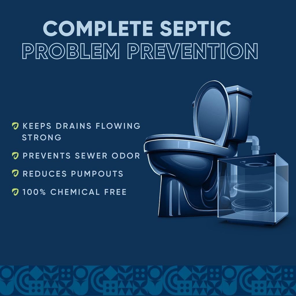 Septic Tank Treatment Packets | Enzyme Rapid Action Breaks Down Grease, Paper, Organic Solids - Controls Drain & Septic Odors - Eco Safe Sewage Backup Prevention (Pack of 6)