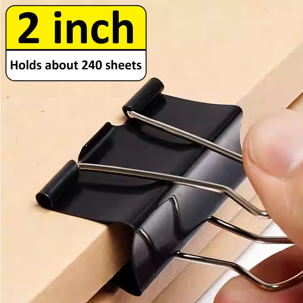 AMKIOKIO 48 Pack 2 inch Black Large Binder Clips - Jumbo Metal Clip Office Supplies, Paper Clamps for Secure Document Binding, Strong Metal Paper Clips