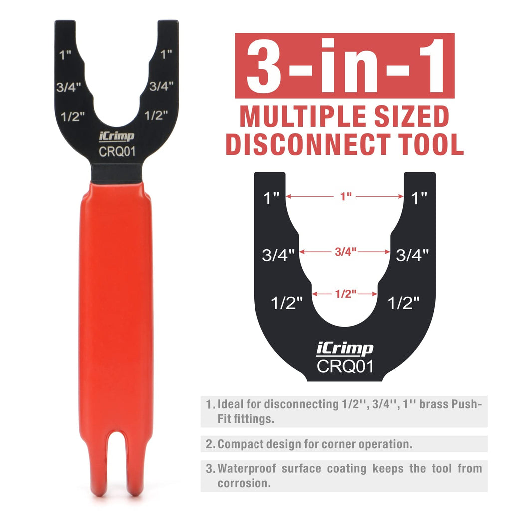 iCrimp CRQ01 Disconnect Tong Sized 1/2 inch, 3/4 inch, 1 inch, Removal Tool Used for Demount Brass Push Fit, Push-to-Connect Fittings