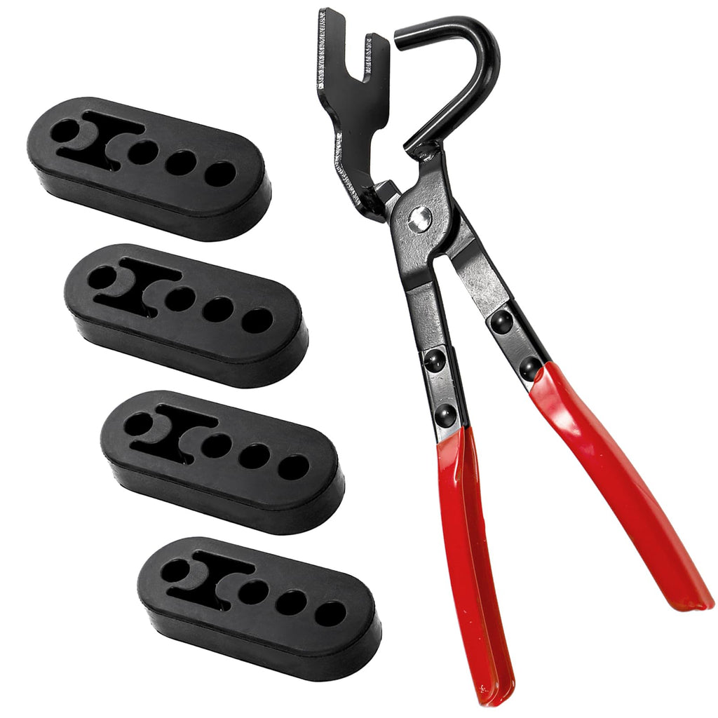 Covzoe Exhaust Hanger Removal Pliers and 4 Pieces 4 Hole Hanger Rubber Kit, Universal Muffler Rubber Bracket Separation Exhaust Pliers Compatible with All Car Pipe Exhaust Hangers