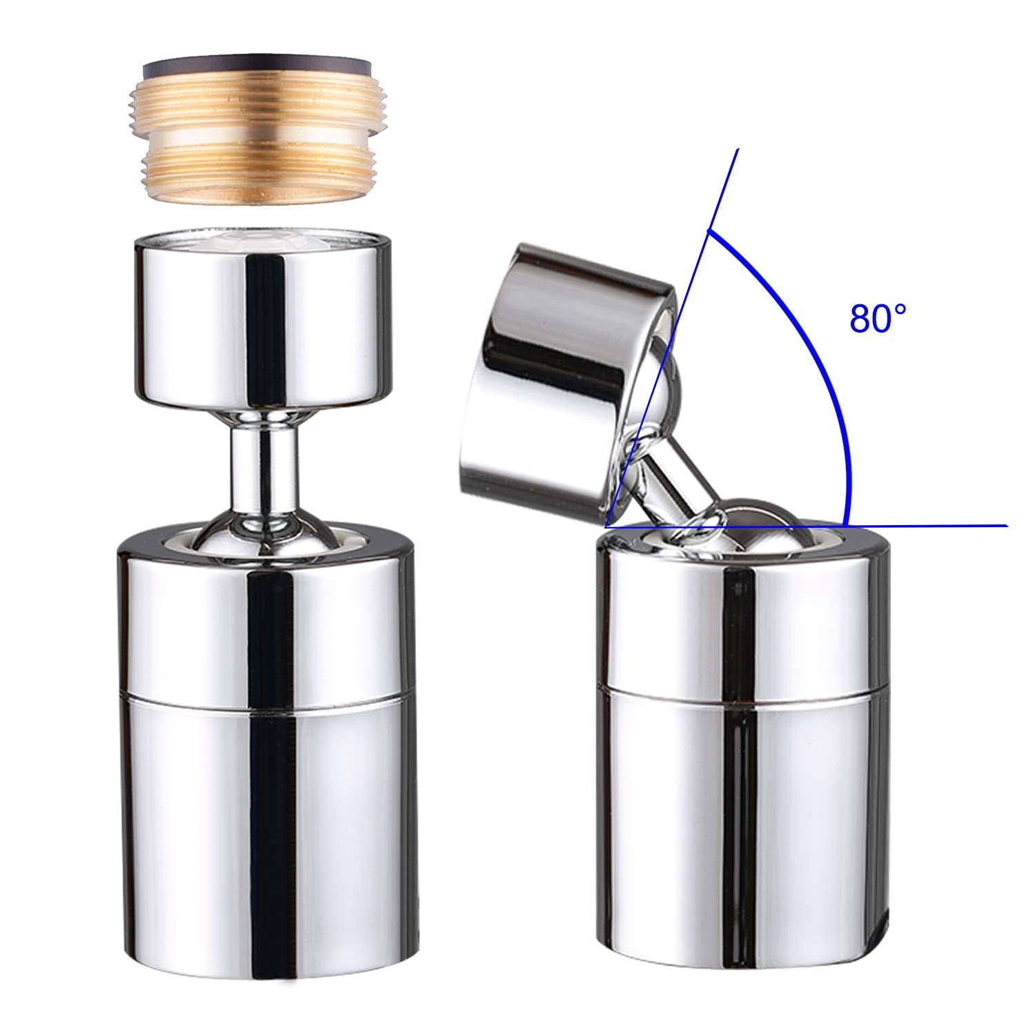 Hibbent NSF/ANSI/CAN 61 Certified Faucet Aerator, CUPC Certification 360 Degree Kitchen Sink Faucet Aerator, Dual-Function Swivel Big Angle Kitchen Faucet Attachment, Faucet Replacement Part, Chrome