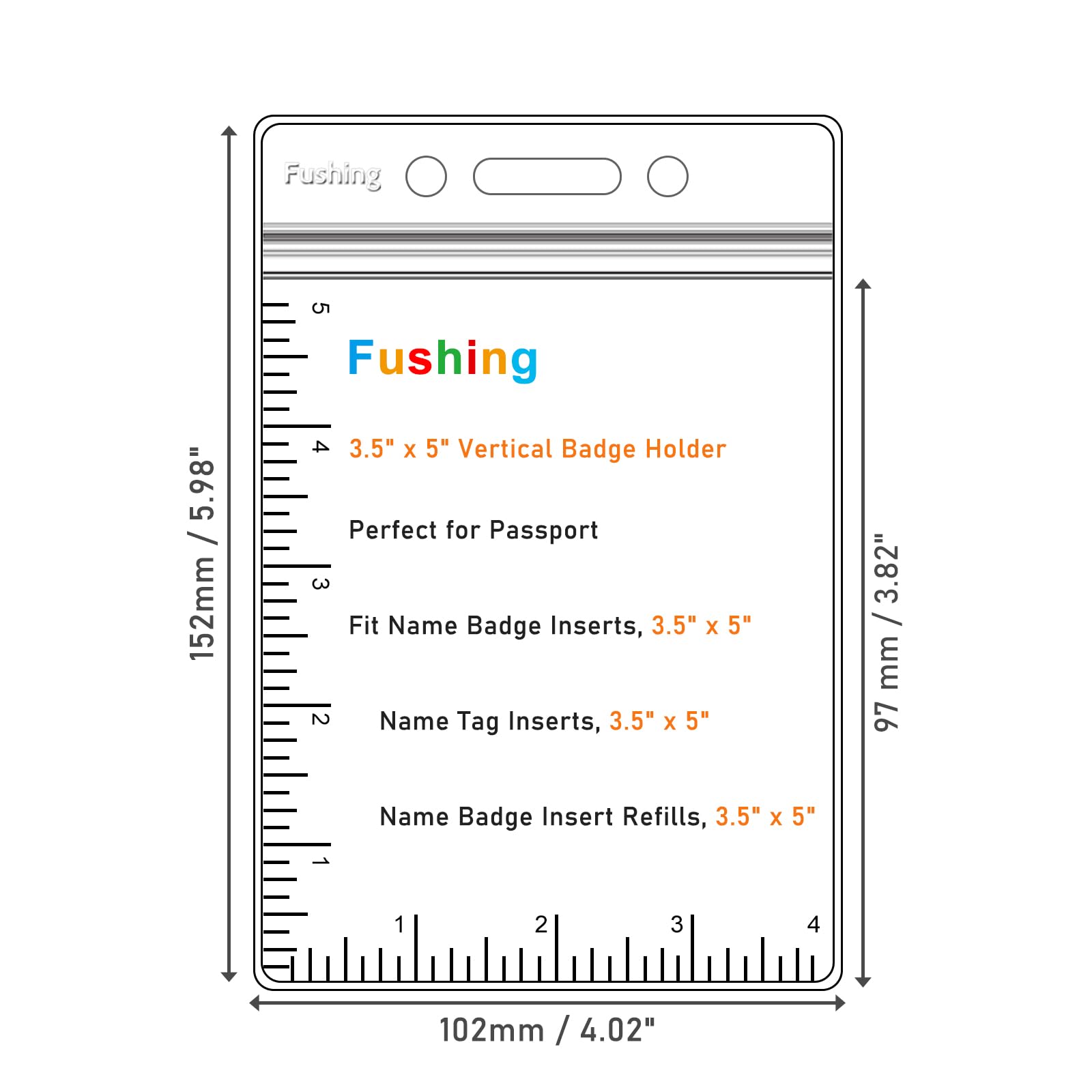 Fushing Pack of 50 Clear Plastic Vertical Badge Holders, Name Tag Holders, Card Holders (XL)