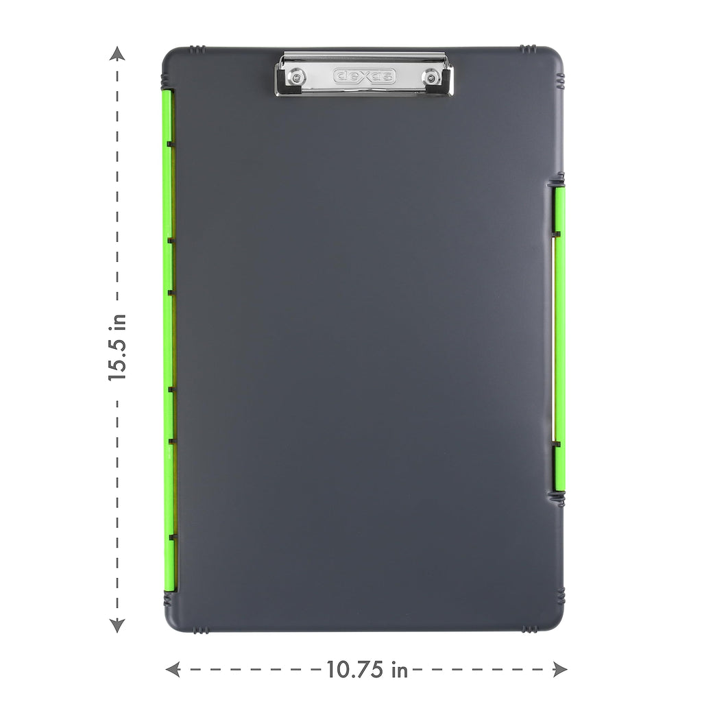 Dexas XL Legal Size Slimcase Storage Clipboard, Gray with Green Clip