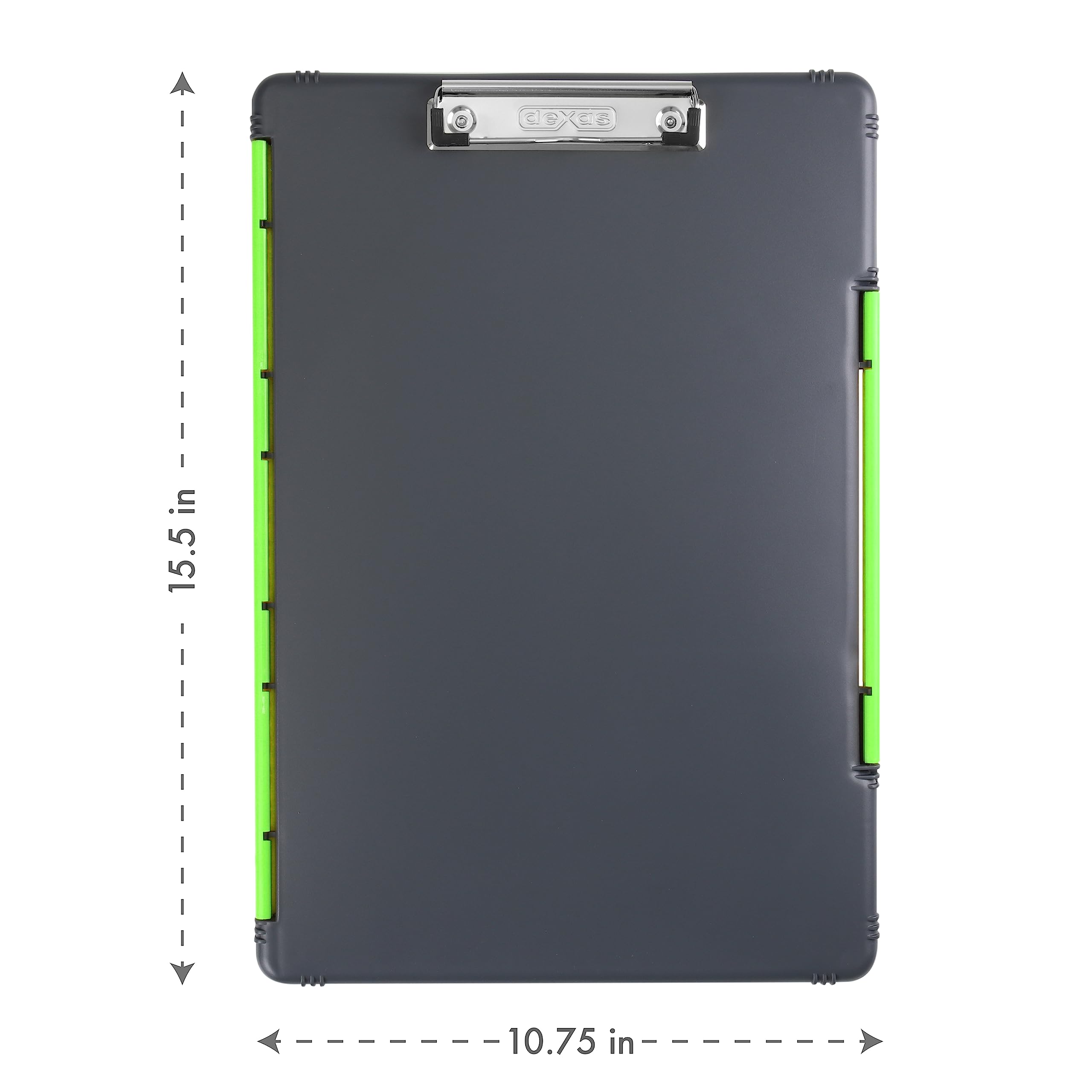 Dexas XL Legal Size Slimcase Storage Clipboard, Gray with Green Clip