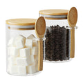 Glass Sugar Container with Spoon - 2 Pack 15oz Glass Jars with Bamboo Lid and Spoon, Bamboo Lid Storage Jar Containers for Coffee Beans, Spice, Brown Sugar, Tea, Flour, Nuts, Candy, Salts and More