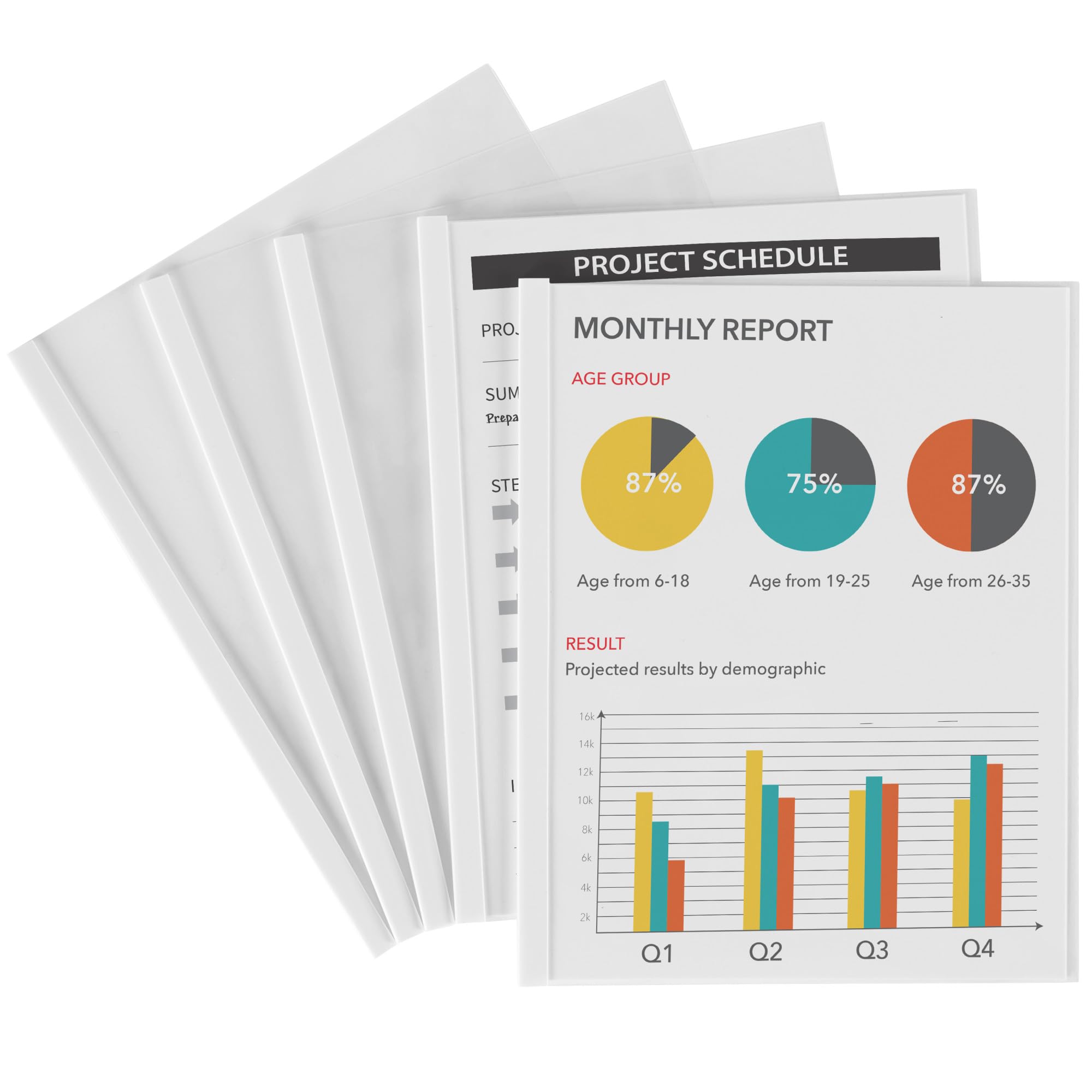 Sliding Bar Report Covers, Clear, White Color Binding Bar