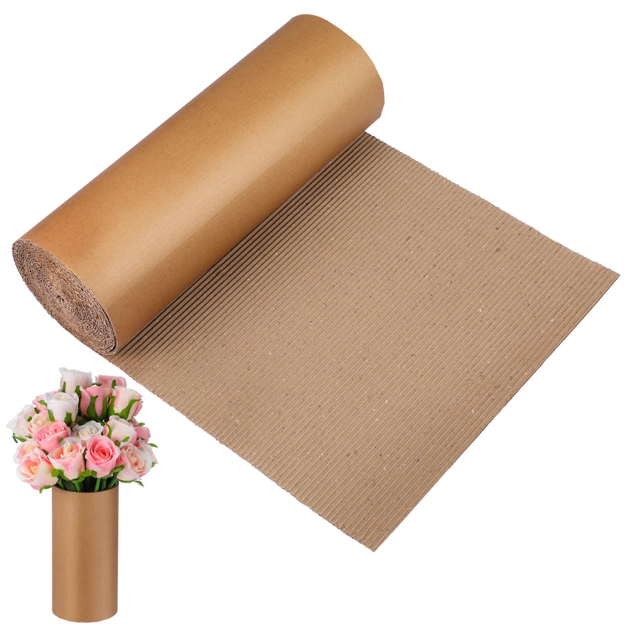 VOSAREA Corrugated Cardboard Roll for Packing and Shipping, 197x12in Single Face Kraft Cushion Wrap, Thicker Wider Sheet Paper for Moving Supplies Fragile Items Crafts Mailing - Beige