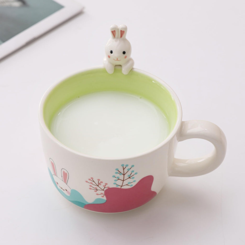 lpylxingyan Cute 3D Animal Coffee Mugs: Funny Handmade Ceramics Cups with Rabbit, Cow, Sloth, Fox, Lion for Kids Gift. (rabbit)
