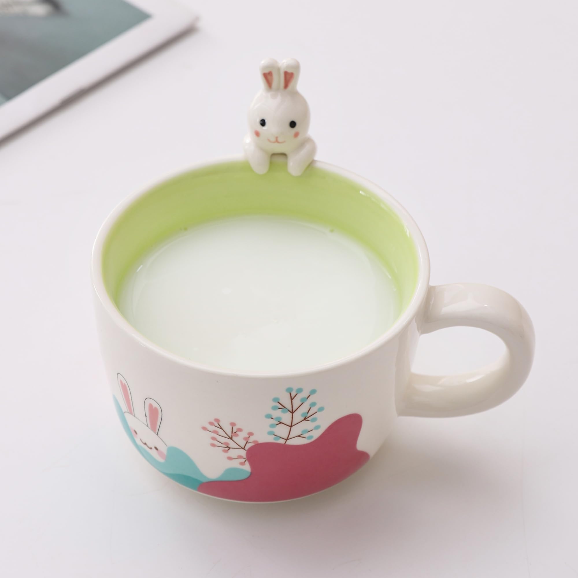 lpylxingyan Cute 3D Animal Coffee Mugs: Funny Handmade Ceramics Cups with Rabbit, Cow, Sloth, Fox, Lion for Kids Gift. (rabbit)
