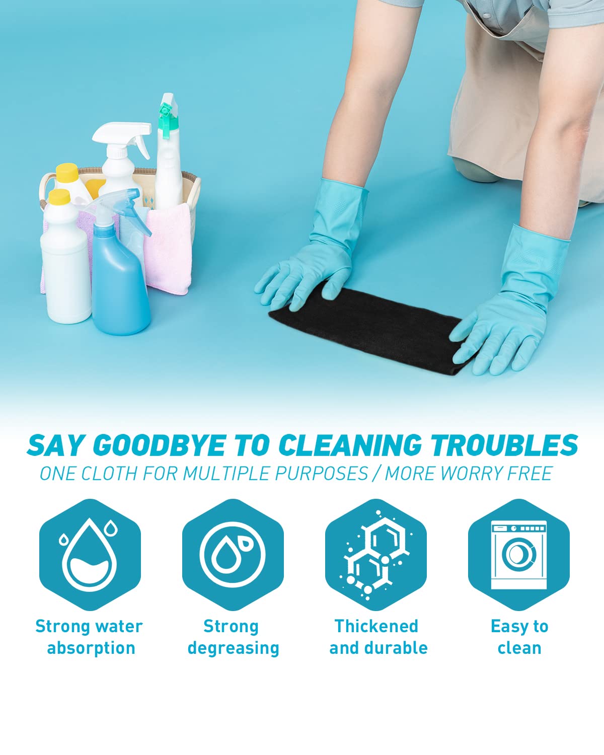 WEAWE Microfiber Cleaning Cloth - Black 50-Pack 13"x13" Reusable Ultra Soft & Super Absorbent, Lint-Free Micro Fiber Washable Towels Non-Scratch Streak-Free for Housekeeping Kitchen Car Multipurpose