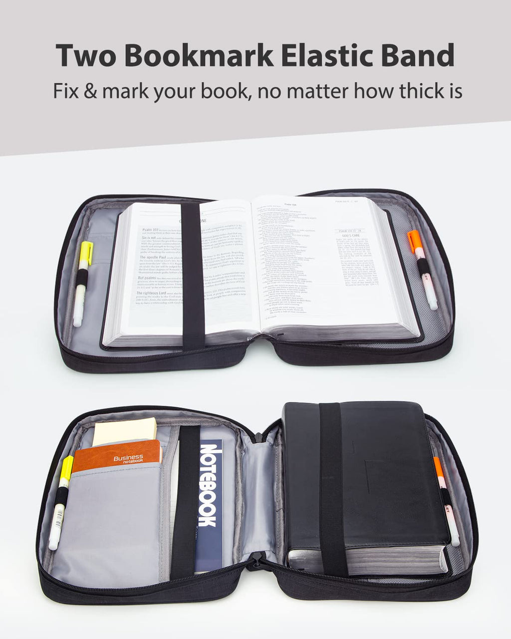 Bible Covers for Men & Women, Bible Case Carrying Church Bag with Book Stand, Bible Bag with Handle, Zipper and Multi-Pockets for Scripture Study Bible Protector (Black)