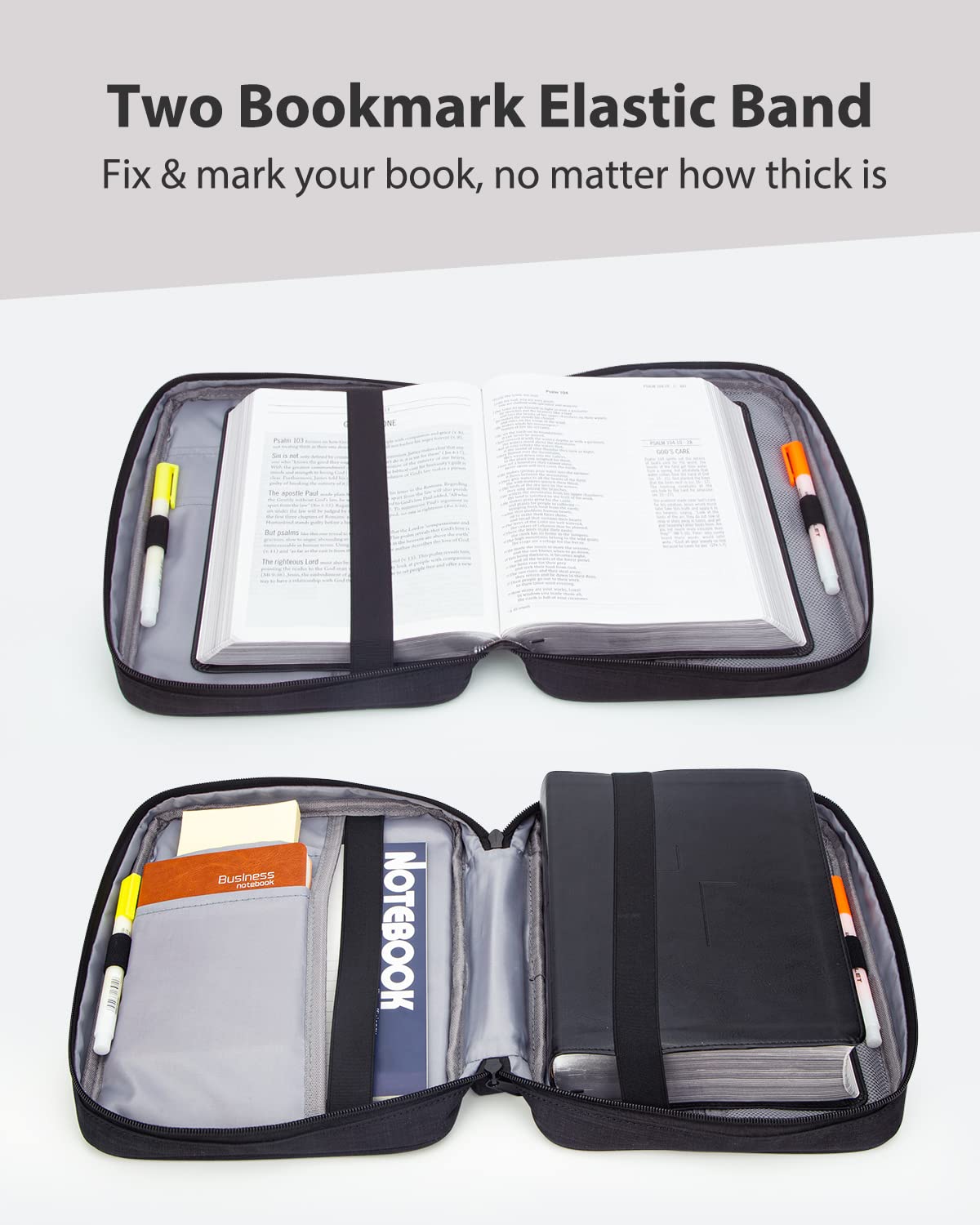 Bible Covers for Men & Women, Bible Case Carrying Church Bag with Book Stand, Bible Bag with Handle, Zipper and Multi-Pockets for Scripture Study Bible Protector (Black)