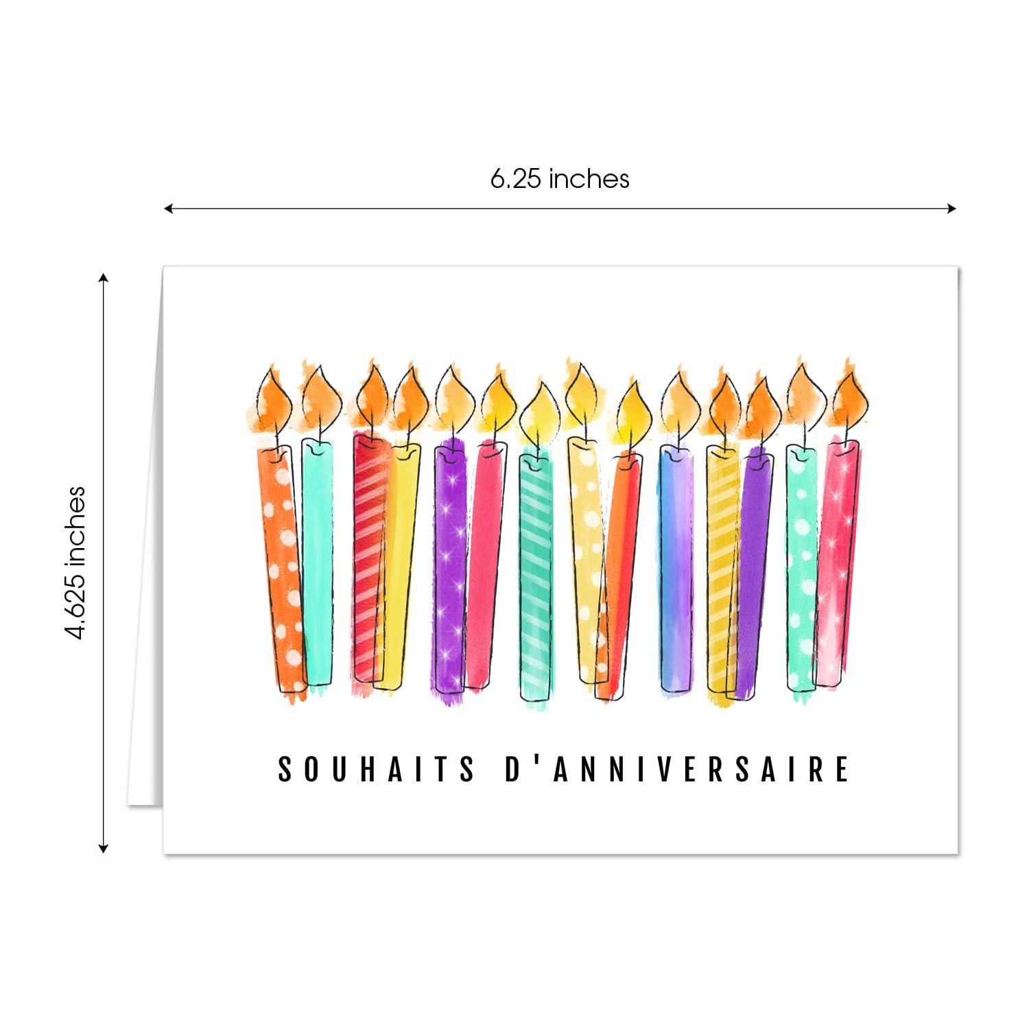 Modern Vibrant Watercolor Style Birthday Card Set / 24 Bright French Canadian Salutations D'anniversaire 4 5/8" x 6 1/4" Greeting Cards With White Envelopes / 6 Colorful Joyeux Anniversaire Designs / Made In Canada