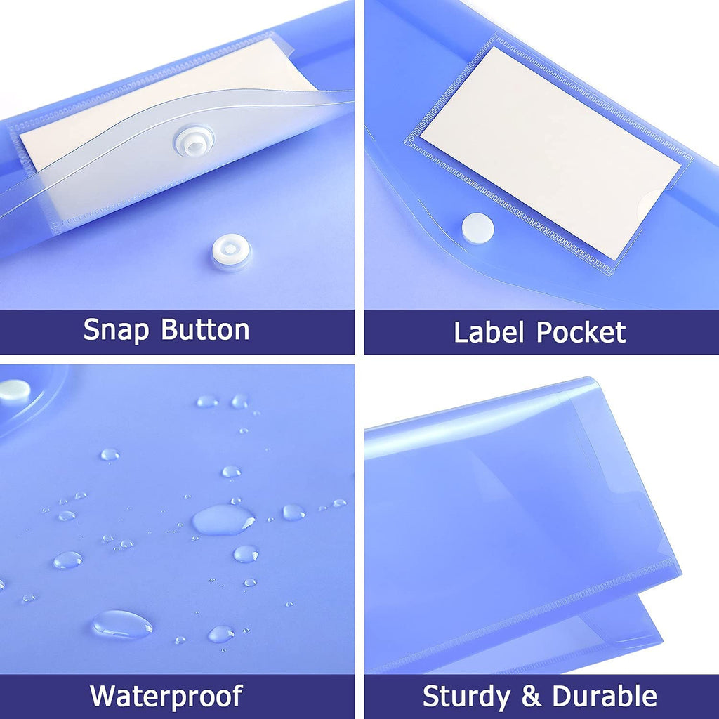 Plastic File Folders, 40 Pcs Transparent Envelopes Letter Size / A4 Size Waterproof File Pouches with Label Pocket and Snap Button for School Home Work Office Organization 8 Colours