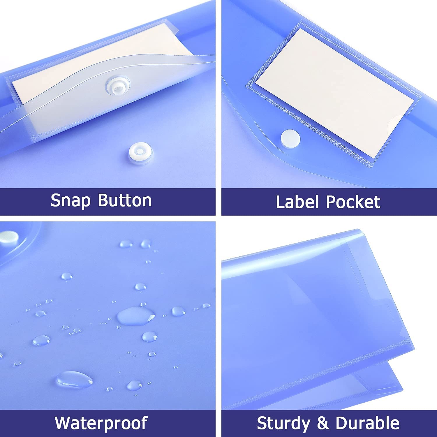 Plastic File Folders, 40 Pcs Transparent Envelopes Letter Size / A4 Size Waterproof File Pouches with Label Pocket and Snap Button for School Home Work Office Organization 8 Colours
