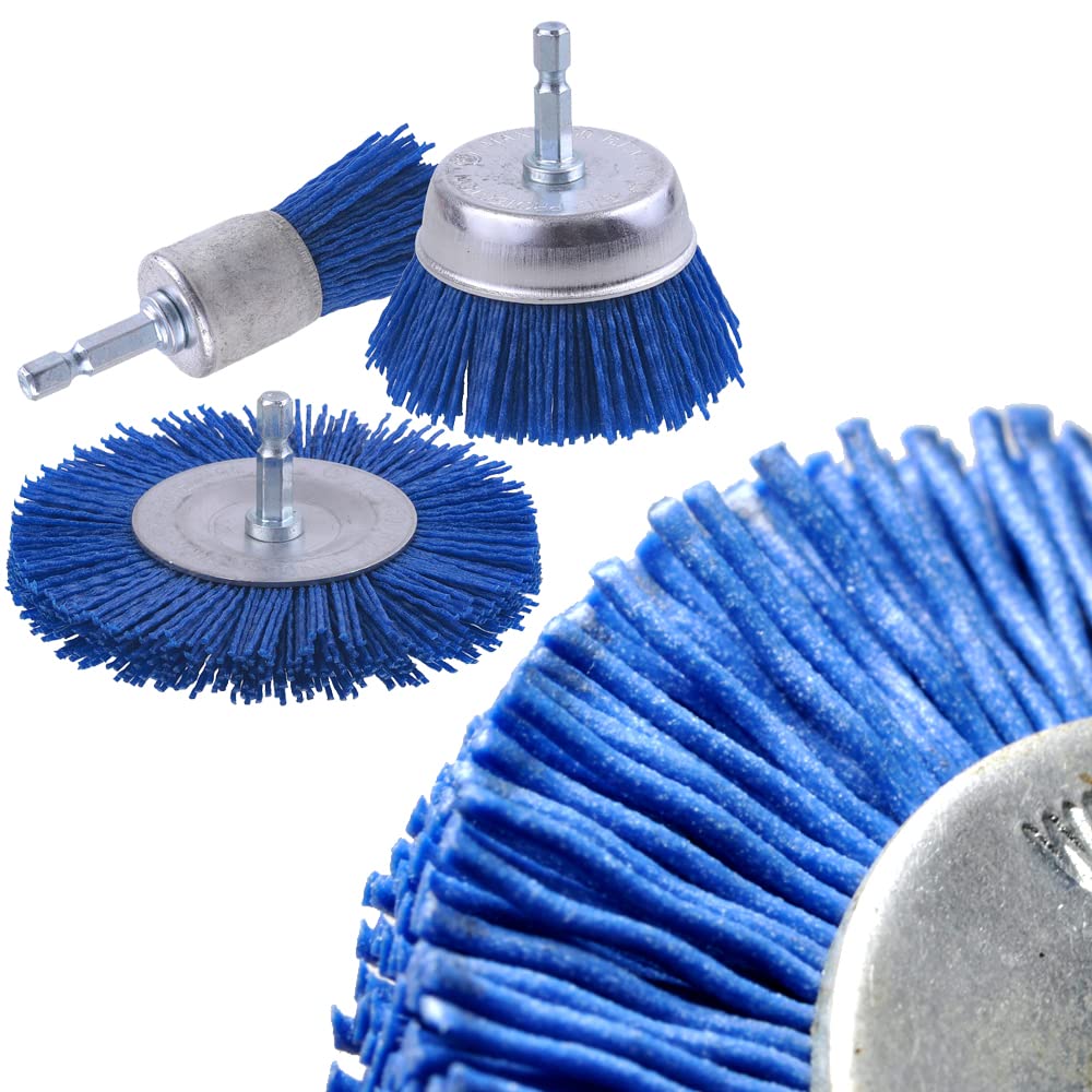 AOKLIT 9 Pack 80 Grit, 120 Grit, 240 Grit Nylon Filament Abrasive Wire Brush Wheel & Cup Brush Set with 1/4 Inch Hex Shank, for Removal of Rust/Corrosion/Paint