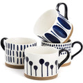 SOUJOY Set of 4 Porcelain Coffee Mugs, 15 Oz Hand Painted Coffee Cups with Handles, Large Glazed Stoneware Mugs for Tea, Hot or Cold Drinks, Best Gifts for Birthday, Wedding