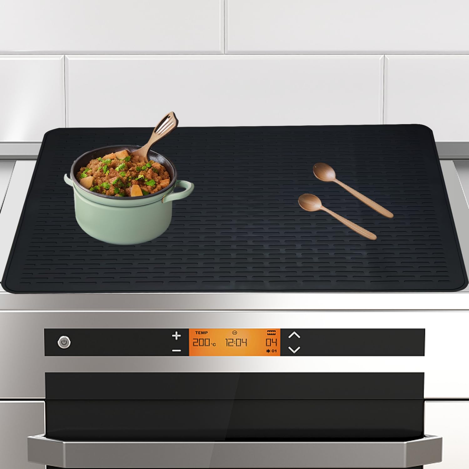 CATECASE Silicone Stove Top Cover for Electric Stove, 36 * 21 inches Extra Large Silicone Dish Drying Mat, Glass Top Stove Cover to Protect Kitchen Counter Surface and Prevent Scratching (Black)