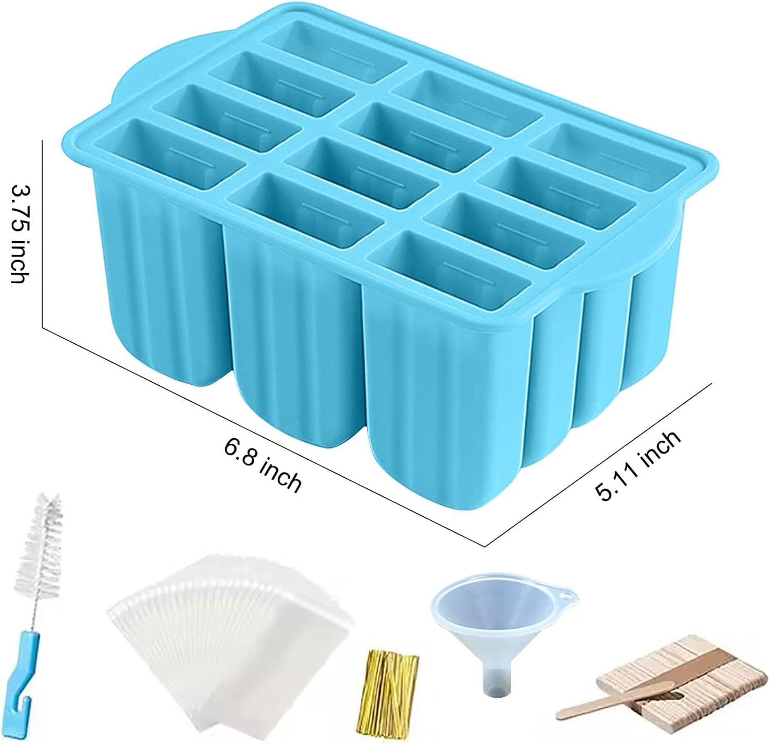 POLCANUR Popsicle Molds Silicone BPA-Free,12 Pieces Popsicle Trays for Freezer,Homemade Ice Cream Popsicle Molds,Large Ice Pop Maker Set,Reusable Ice Lolly Mould with 50PCS Popsicle Sticks