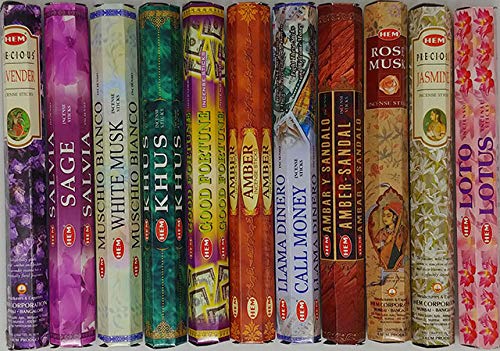 Hem Incense -12 Box Best Variety Pack 20 Sticks Each - 240 Sticks - 240g - 45+min Burn