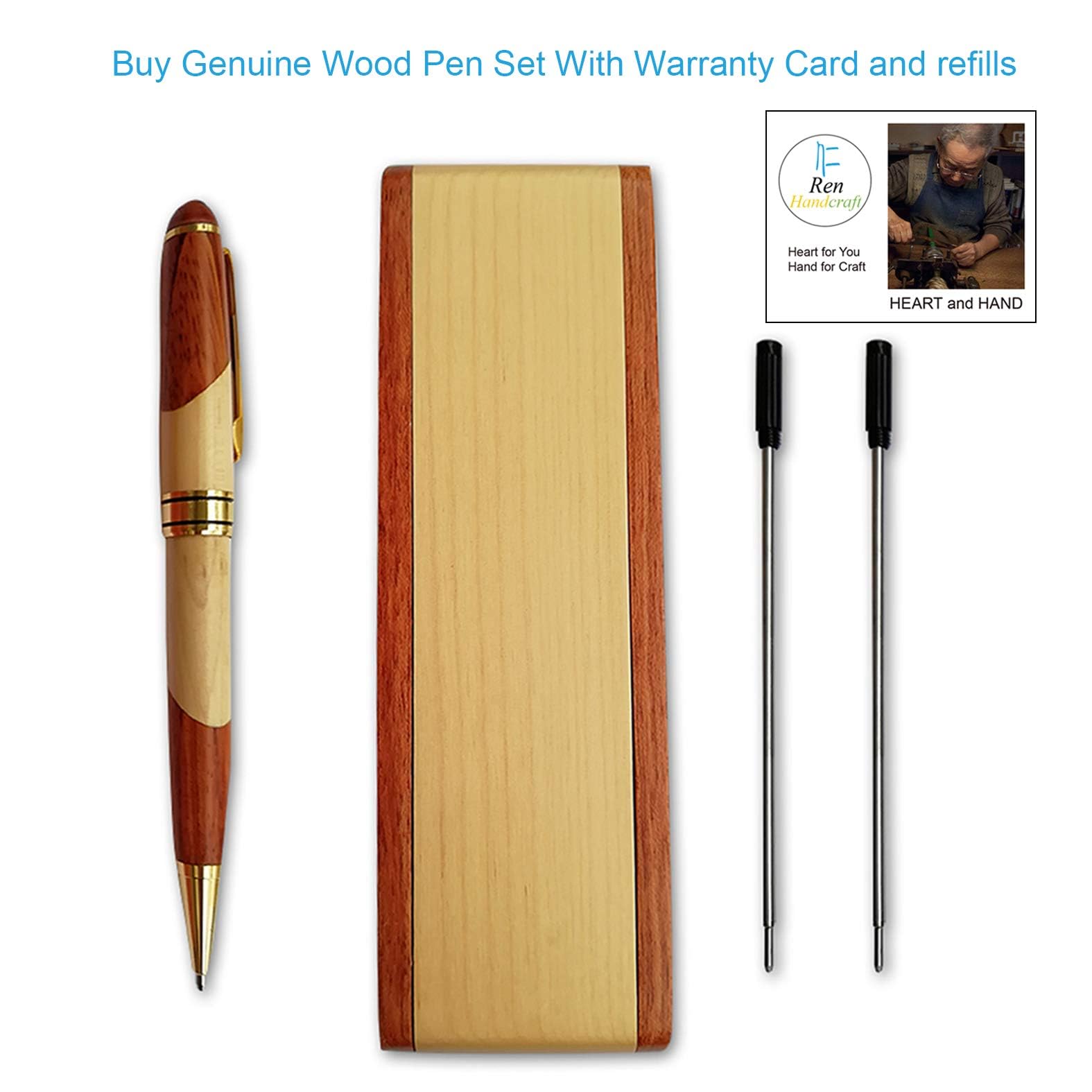 Luxury Wooden Ballpoint Pen Gift Set with Business Pen Case Display, Nice Writing Pen with Box and Gel Ink Refills Fancy Business Wood Pens Stand for Men Women Designer Cool Executive Pen
