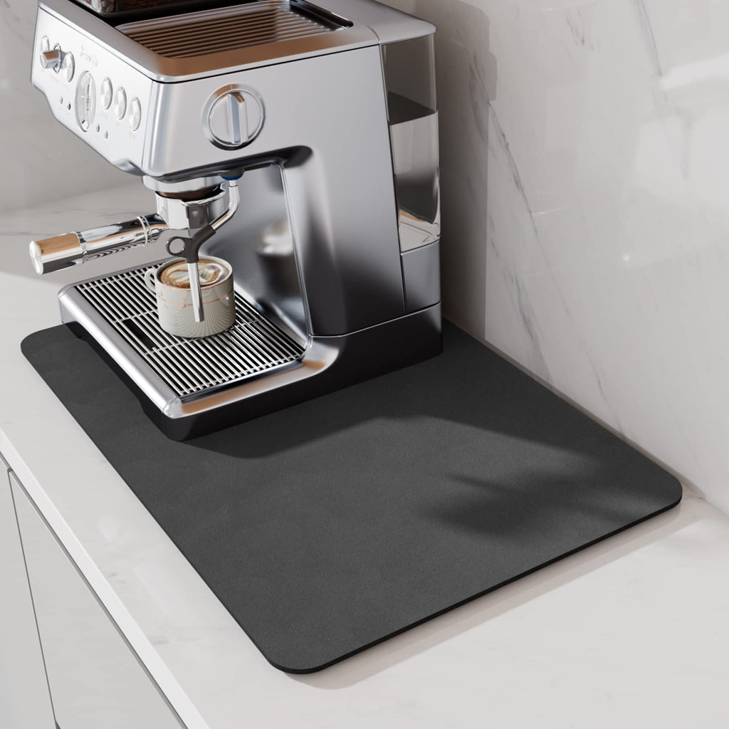 LIMNUO Coffee Mat Hide Stain Rubber, Coffee Maker Mat for Countertops, Backed Absorbent Dish Drying Mat for Kitchen Counter (Grey, 12"x16")
