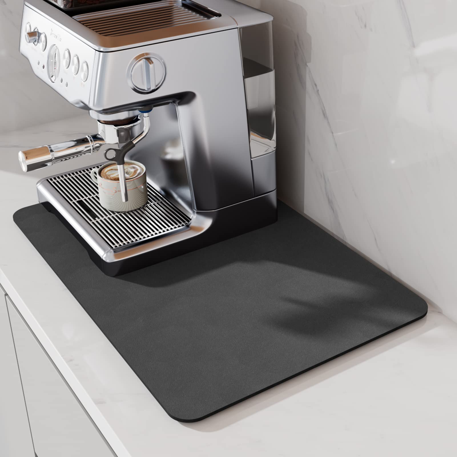 LIMNUO Coffee Mat Hide Stain Rubber, Coffee Maker Mat for Countertops, Backed Absorbent Dish Drying Mat for Kitchen Counter (Grey, 12"x16")