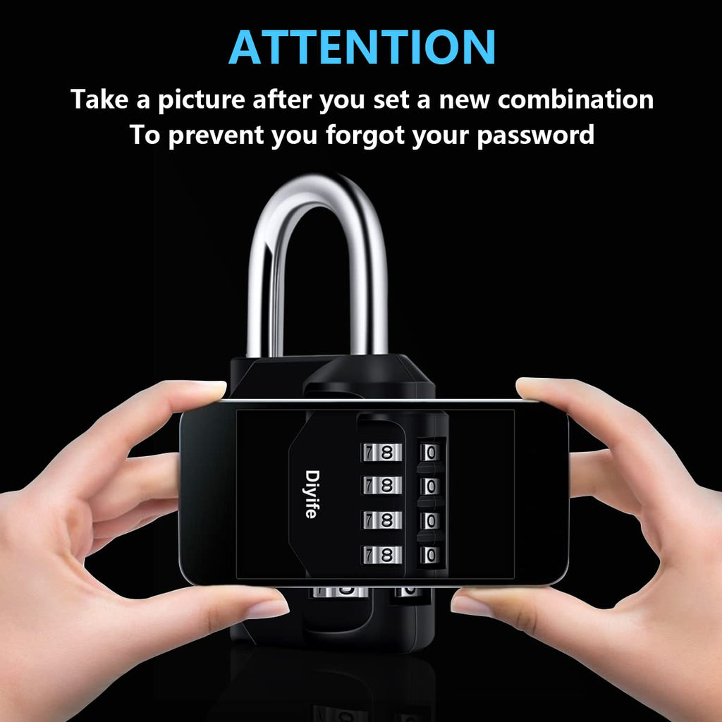 Combination Padlock, [4 Pack] Diyife 4 Digit Locker Lock Weatherproof Lock Outdoor Combination Lock for School Gym Locker,Toolbox, Fence, Gate, Hasp, Cabinet(Black)