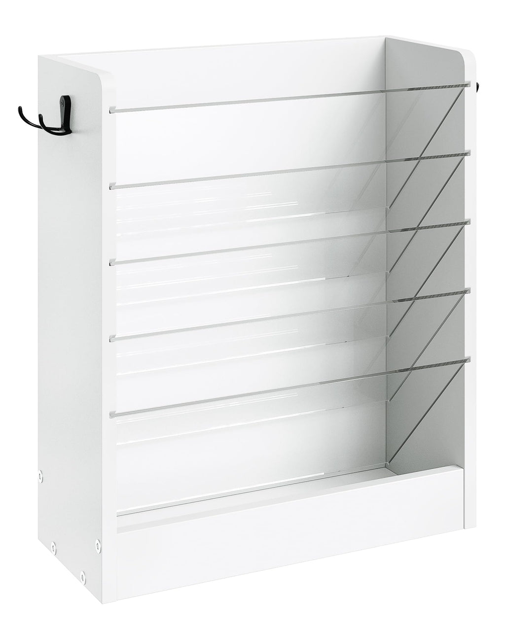 CHOEZON Wall File Holder, 6-Tier File Organizer, Office Supplies Storage Rack, Versatile Desktop Organizer, with Detachable Shelves, with Side Hooks, for Living Room, Study, Home Office, White MWJ02WB