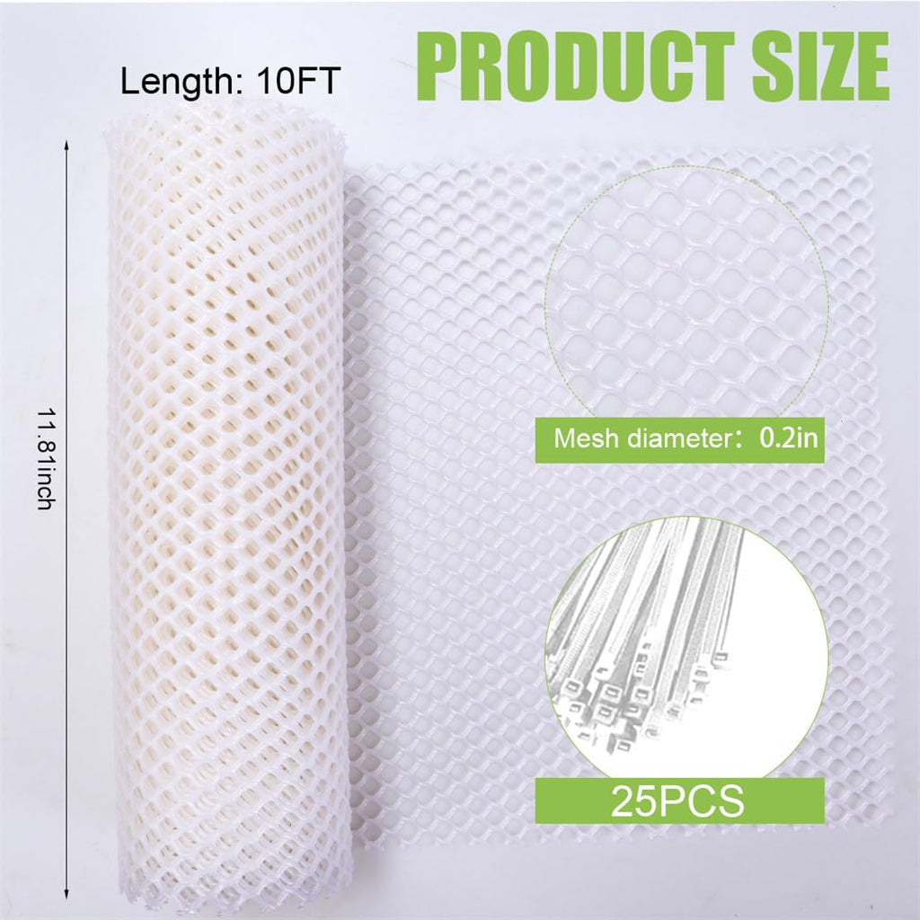 Plastic Fence Barrier Chicken Wire Mesh Fencing 11.81IN x 10FT Hexagonal Poultry Netting, Safety Fences Roll with 25Pcs Cable Ties for Gardening