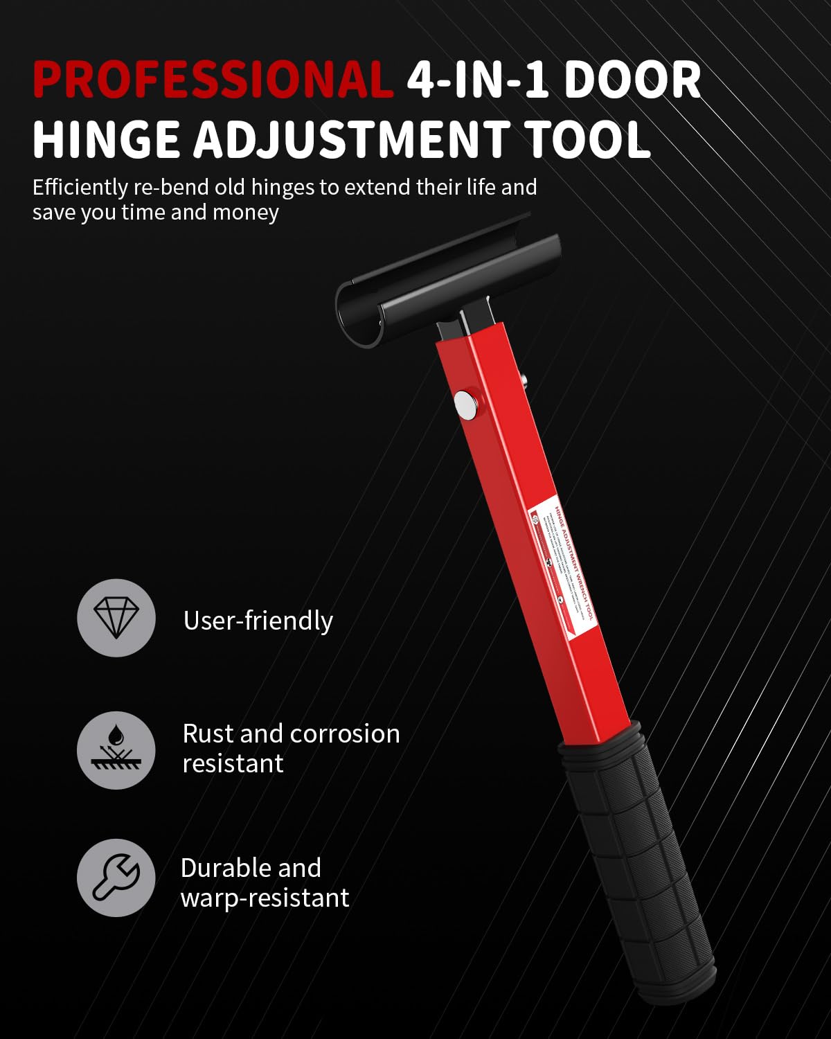 ZOMIYU 4 in 1 Door Hinge Adjustment Tool, Multi-Size Heavy Duty Bender with Rubber Handle, Hinge Wrench, Door Gap Adjustment Tool for Residential and Commercial Use
