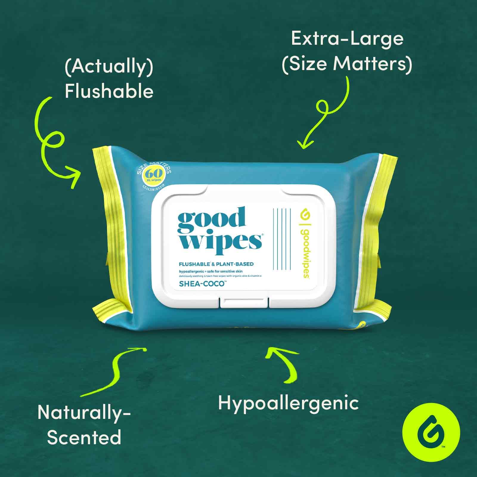 Down There Flushable Feminine Cleansing Wipes | Shea-Coco | 60 Count | 3 Pack | pH-Balanced Alcohol-Free paraben Free Hypoallergenic Safe for Sensitive Skin