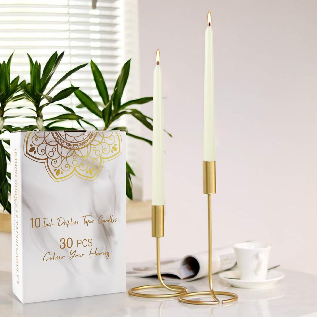 TLNFHRPI 30 Pack of 10-Inch Ivory White Taper Candles - Unscented and Smokeless Long Burning