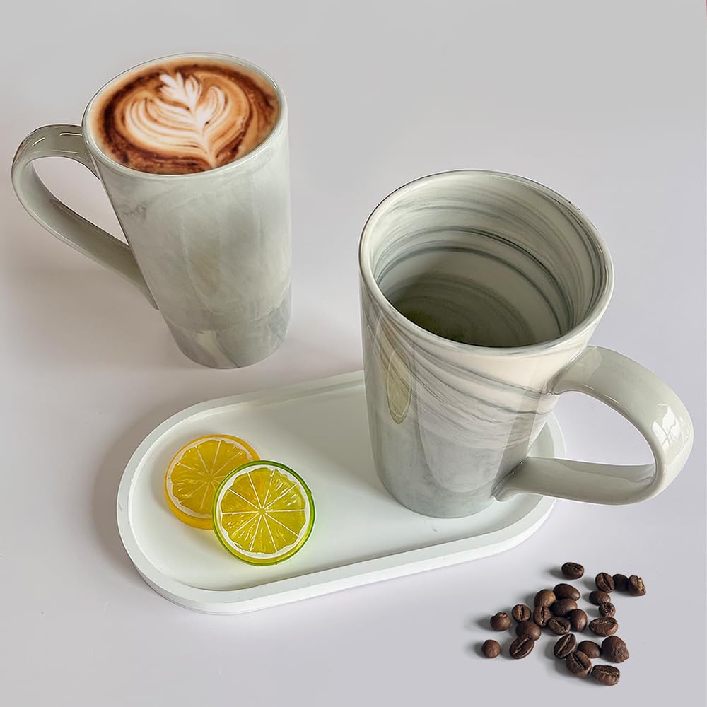 20 OZ Large Coffee Mugs,Marble Ceramic Tall Coffee Mug Set of 2, Extra Large Coffee Mug with Handle Big Porcelain Tea Cups for Men Women Gifts, Grey