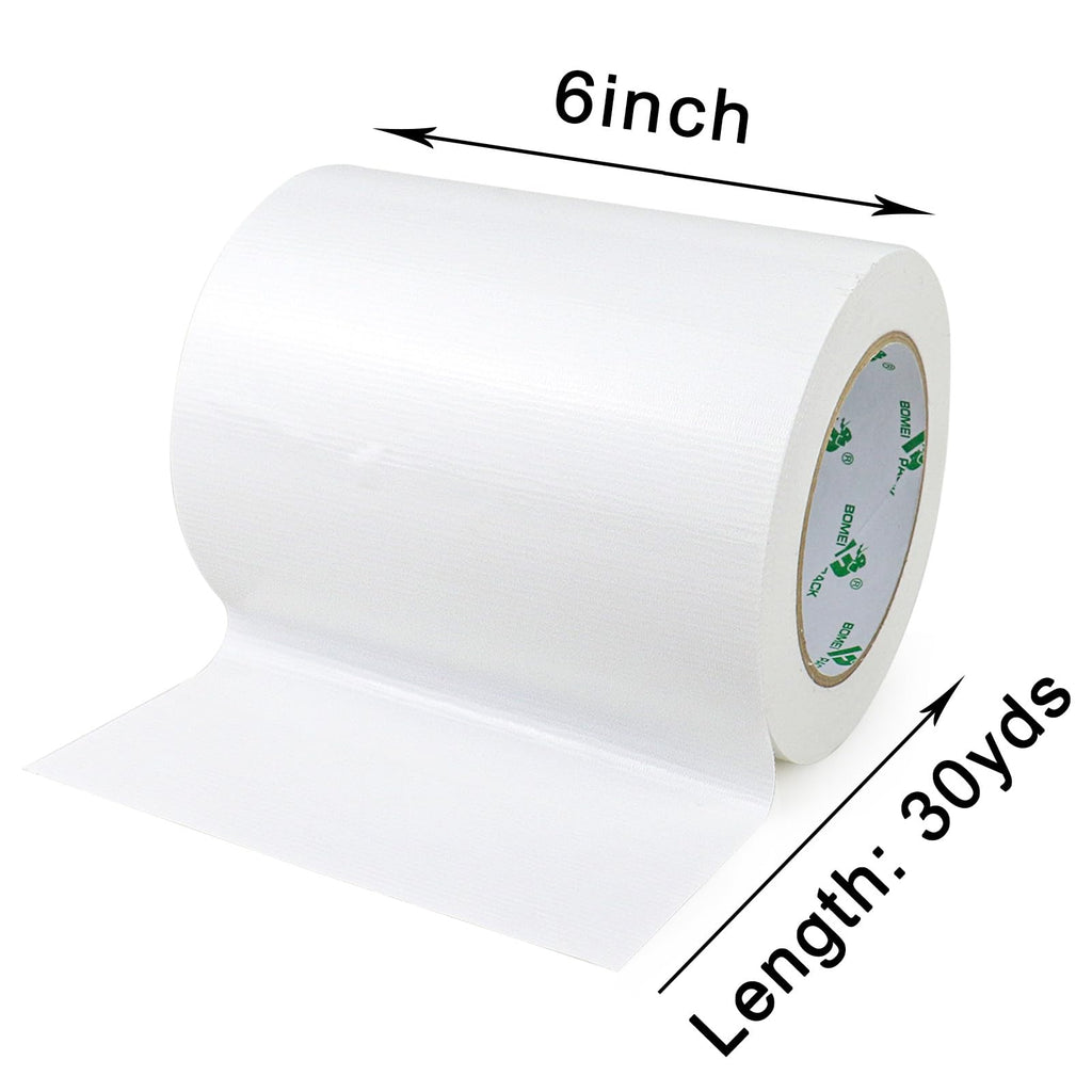 BOMEI PACK Wide Duct Tape White 6Inch, Waterproof Strong Tape Gris Residue Free for Crafts and Repair, 1Roll 8.3Mil x 30yds