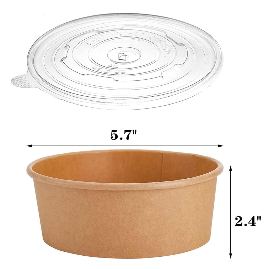 50 Pack Kraft Paper Bowls with Lid | 25 Oz Disposable Soup Salad Serving Bowls to Go Food Container forParty Dessert, Ice Cream, Yogurt, Microwave Freezer Safe