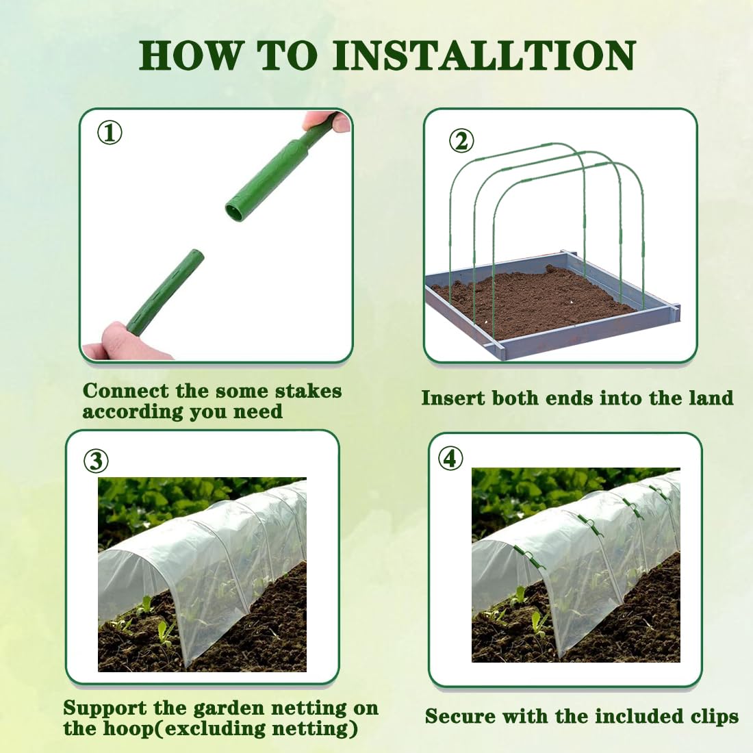 6 Sets Greenhouse Hoops for Raised Beds, DIY Garden Hoops,Rustproof Plastic Coated Metal Grow Tunnel, Garden Tunnel Row Cover Hoops Kit,Grow Tunnel Support Frame for Plant Cover