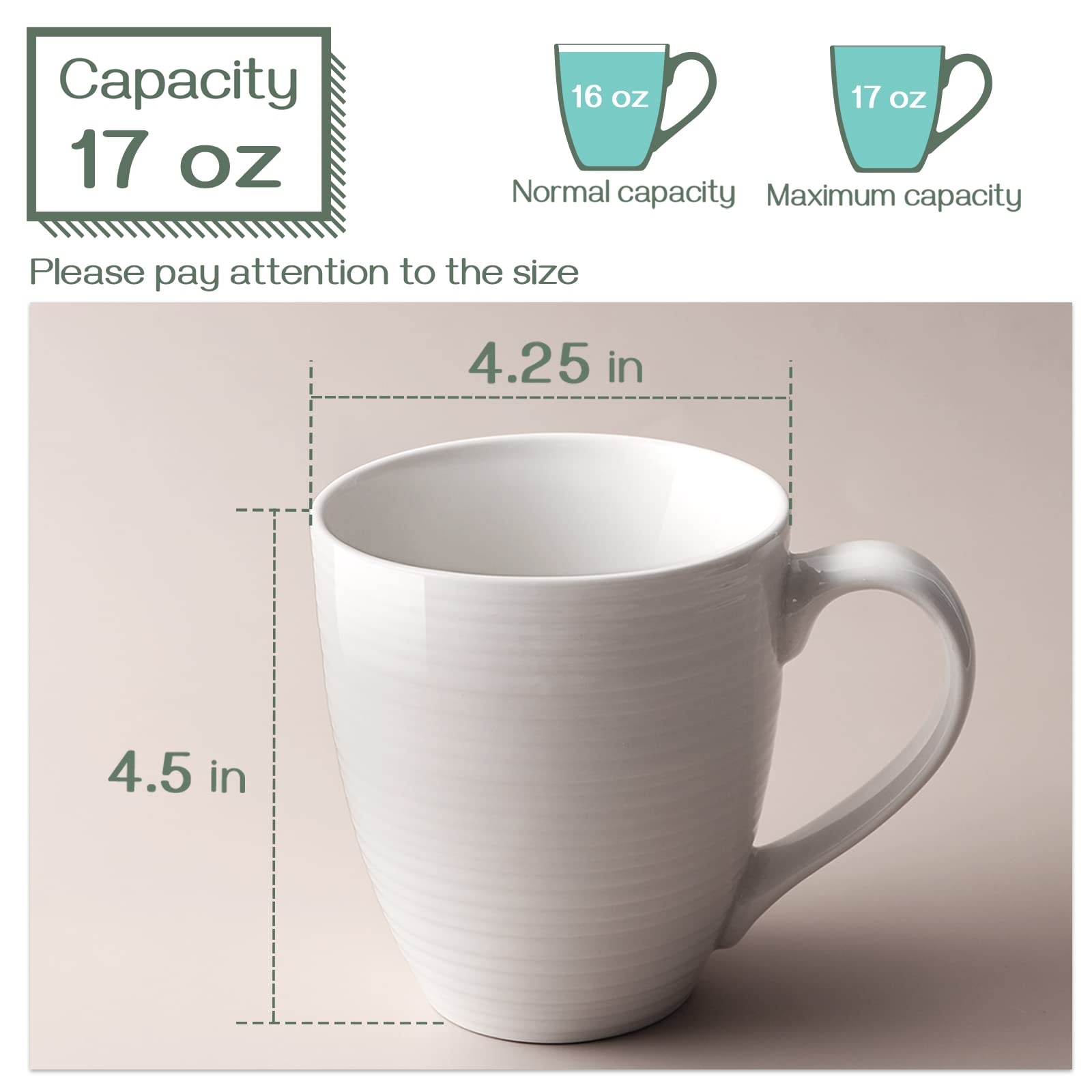 DOWAN Coffee Mugs, Coffee Mugs Set of 6, 17 Oz Ceramic Coffee Cups with Handle, Large Coffee Mug for Coffee Tea, Party, Coffee Mug Ceramic Set, Mug Sets, White