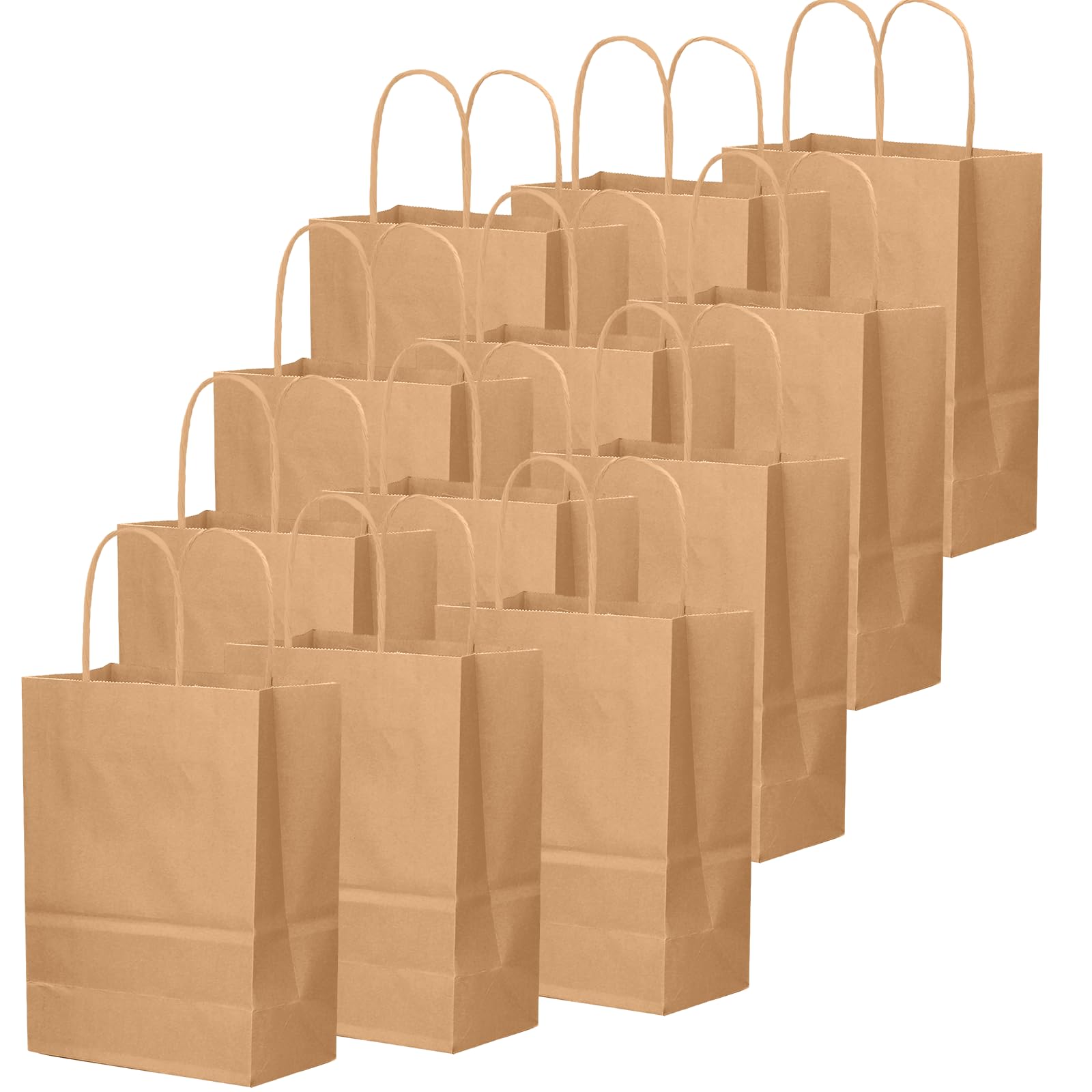 qiqee 50-Packs Brown Paper Gift Bags with Handles Bulk 11"x5"x8" Medium Size Paper Bags Multiple Uses(27x20x12cm,Medium Size)