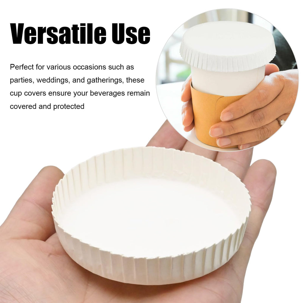 VIKKSAER 150Pcs Disposable Paper Cup Cover, White Coffee Cup Lids, 7.5 x 7.5 x 1.5cm, Suitable for Home, Parties, Offices, Cafes